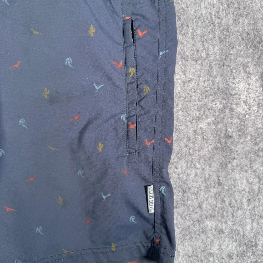 Club Ride Shorts Mens Size 34x11 Blue Cargo Cactus Bird Adjustable Waist
